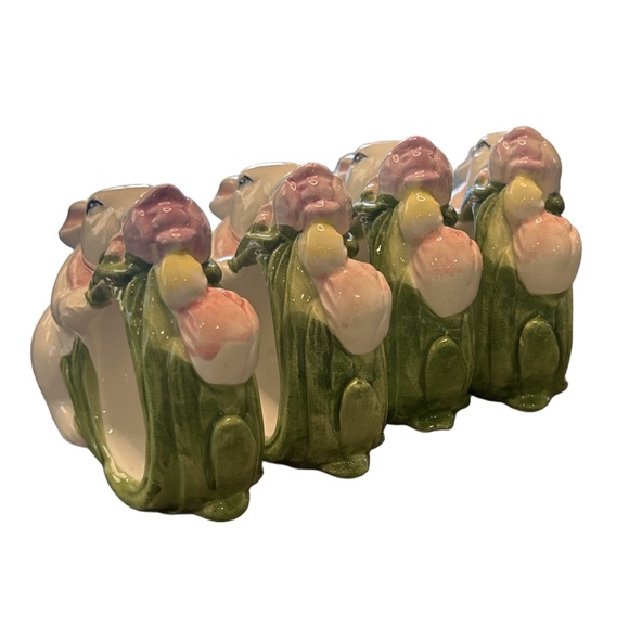 VTG 90’s set of 4 Easter cottagecore Spring bunny hand painted napkin rings - Picture 4 of 10